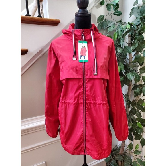 Tommy Hilfiger Women Red 100% Polyester Windbreaker Full Zip Front Jacket XL - Picture 1 of 13